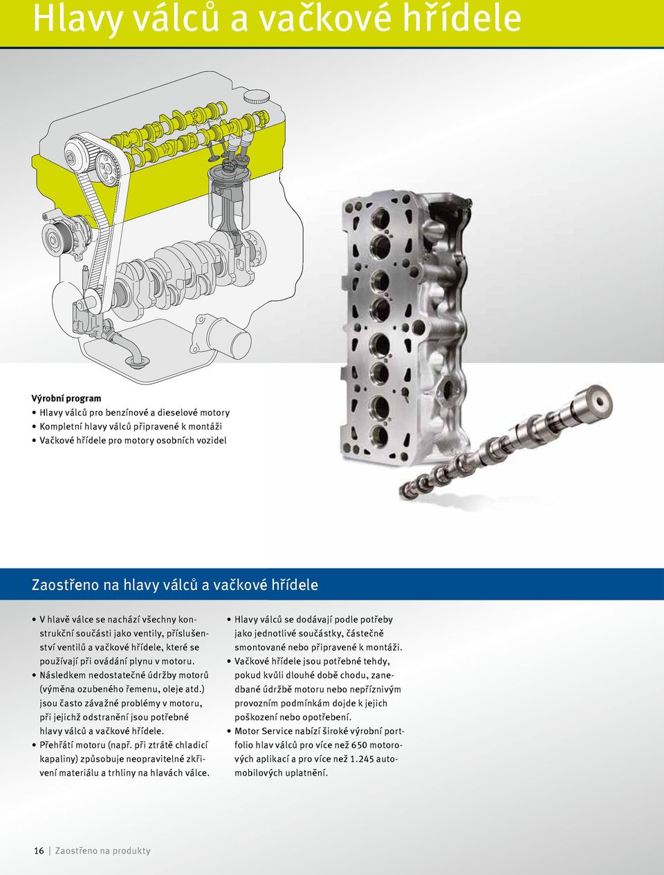 Následkem nedostatečné údržby motorů (výměna ozubeného řemenu, oleje atd.) jsou často závažné problémy v motoru, při jejichž odstranění jsou potřebné hlavy válců a vačkové hřídele.