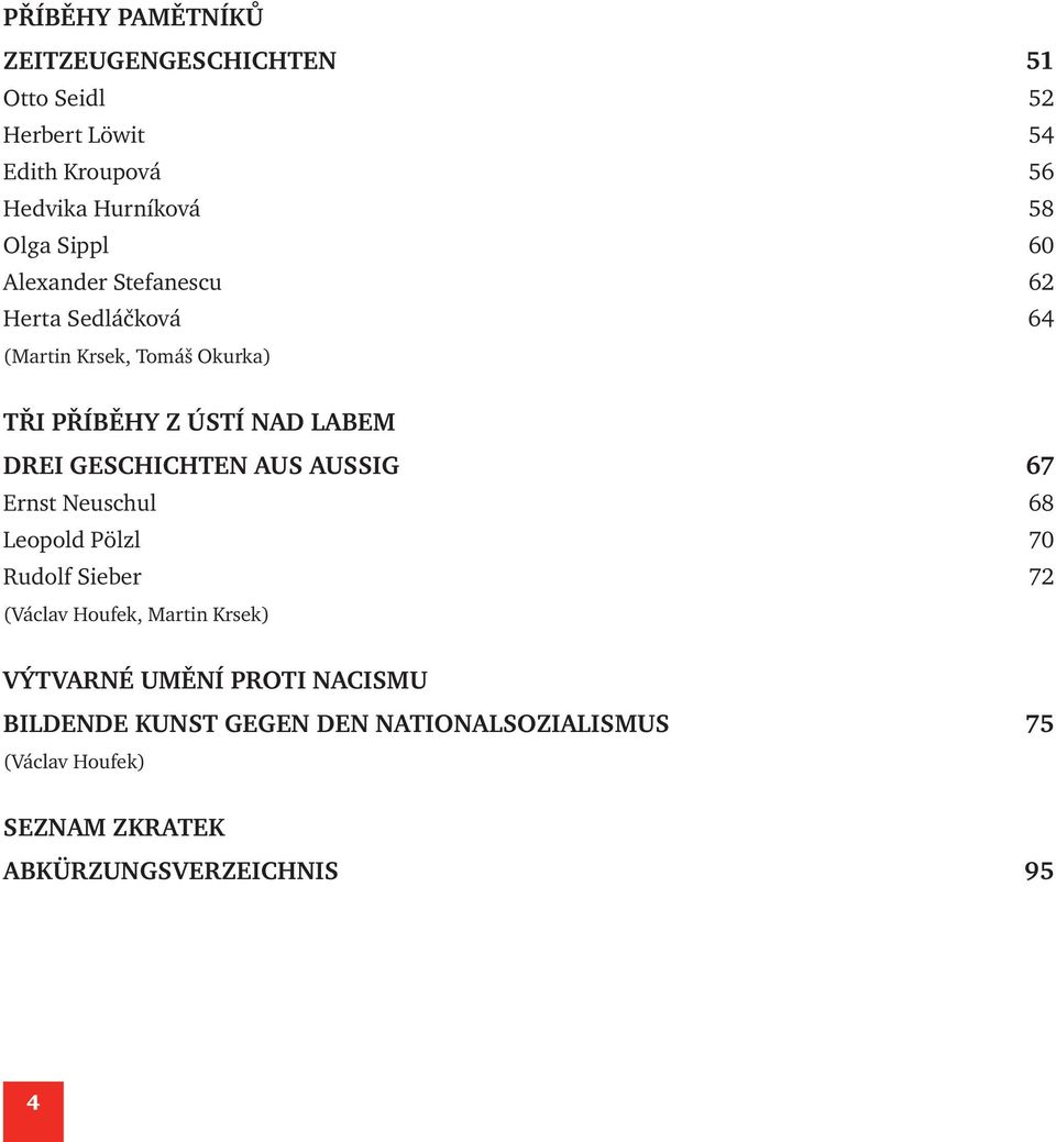 GESCHICHTEN AUS AUSSIG 67 Ernst Neuschul 68 Leopold Pölzl 70 Rudolf Sieber 72 (Václav Houfek, Martin Krsek) VÝTVARNÉ