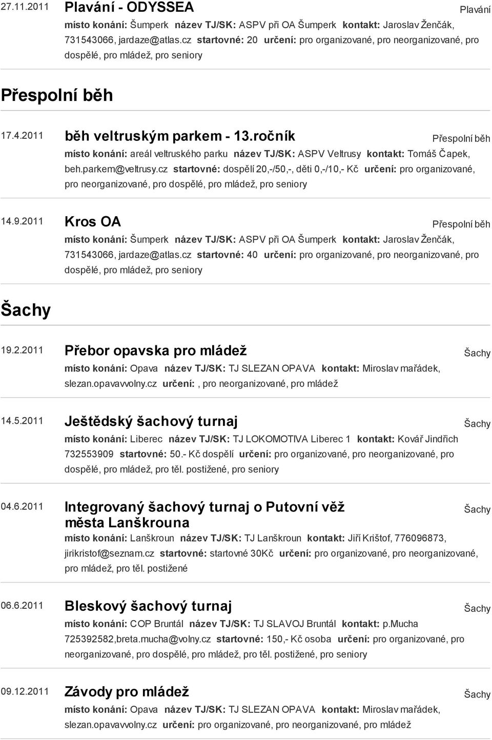 ročník Přespolní běh místo konání: areál veltruského parku název TJ/SK: ASPV Veltrusy kontakt: Tomáš Čapek, beh.parkem@veltrusy.