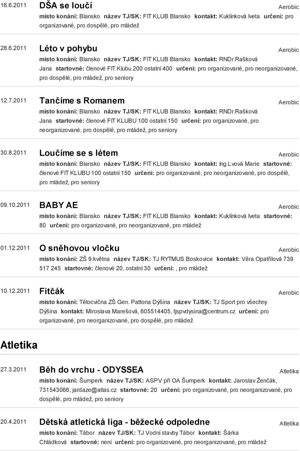 2011 Tančíme s Romanem místo konání: Blansko název TJ/SK: FIT KLUB Blansko kontakt: RNDr.