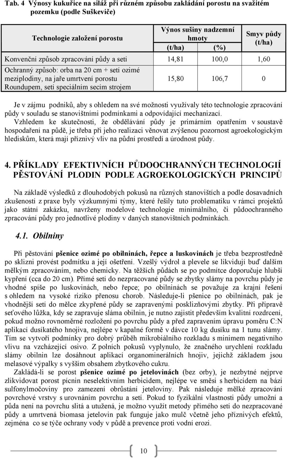 zájmu podniků, aby s ohledem na své možnosti využívaly této technologie zpracování půdy v souladu se stanovištními podmínkami a odpovídající mechanizací.