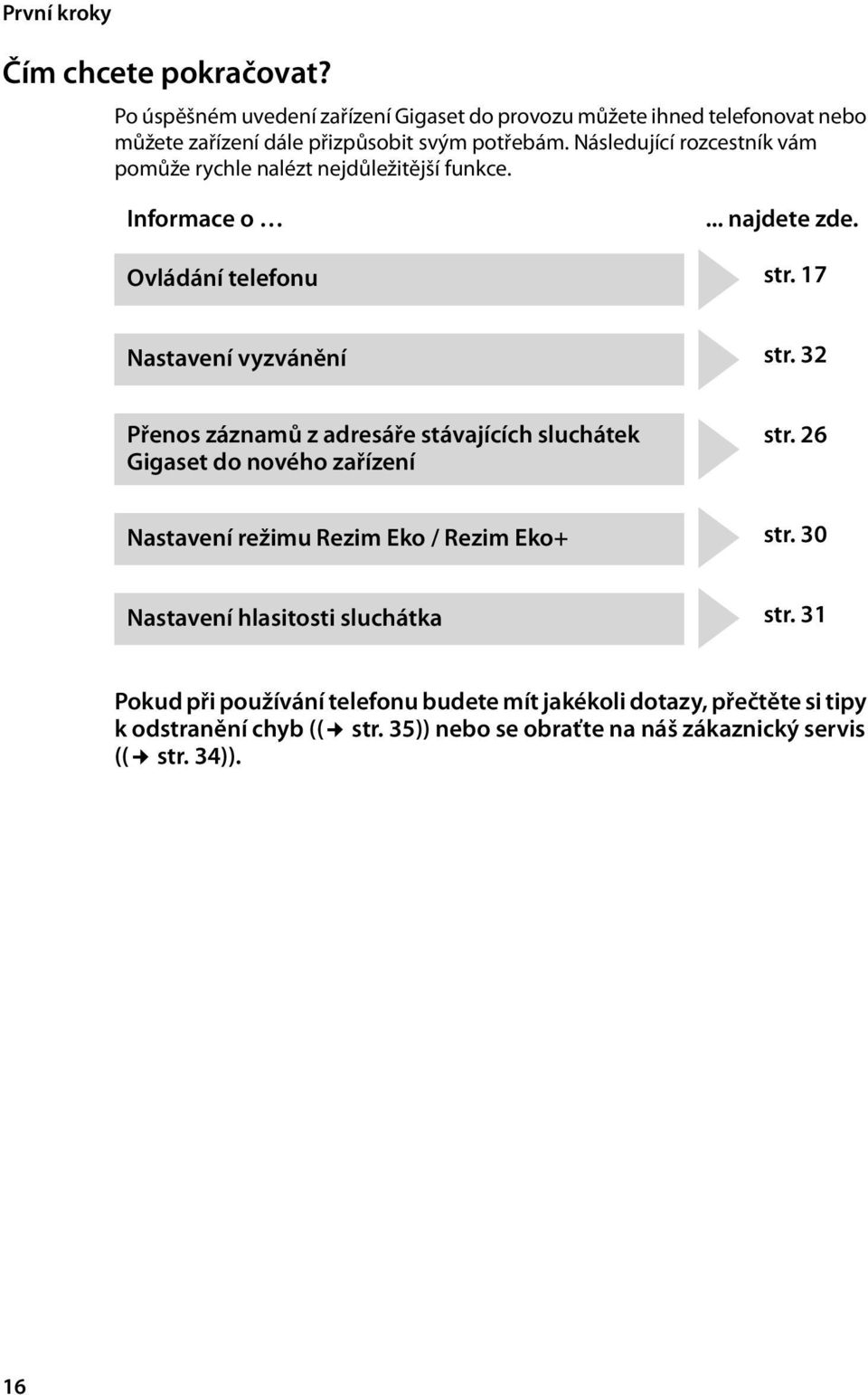 32 Přenos záznamů z adresáře stávajících sluchátek Gigaset do nového zařízení g g g g str. 26 Nastavení režimu Rezim Eko / Rezim Eko+ str.