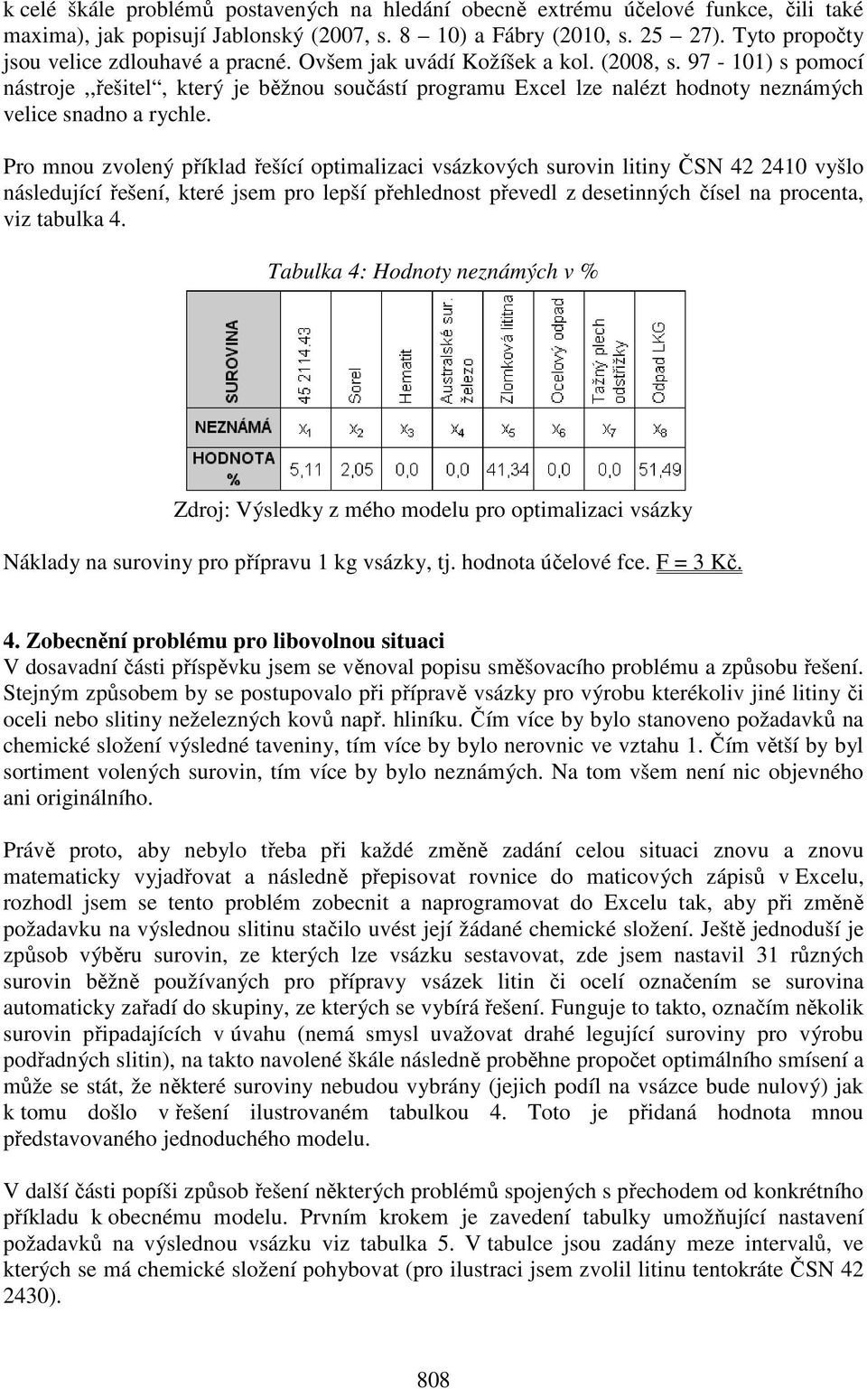 97-101) s pomocí nástroje,,řešitel, který je běžnou součástí programu Excel lze nalézt hodnoty neznámých velice snadno a rychle.