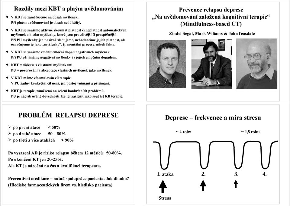 Při PU myšlenky jen pasivně sledujeme, nehodnotíme jejich platnost, ale označujeme je jako myšlenky, tj. mentální procesy, nikoli fakta.