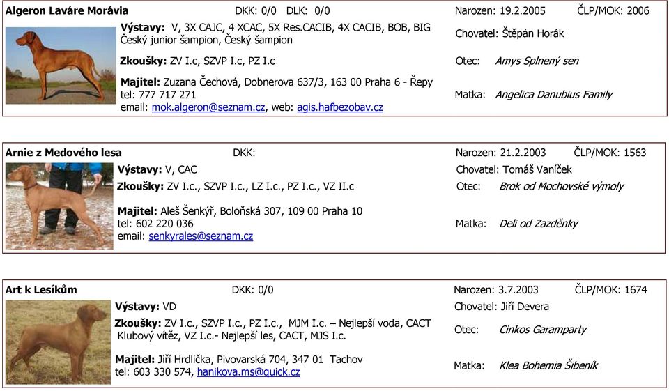 c Otec: Amys Splnený sen Majitel: Zuzana Čechová, Dobnerova 637/3, 163 00 Praha 6 - Řepy tel: 777 717 271 email: mok.algeron@seznam.cz, web: agis.hafbezobav.