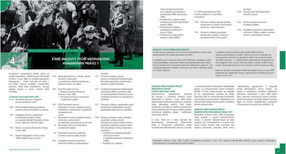 2001 byla působnost této úmluvy rozšířena i na konflikty vnitrostátní 1993 Úmluva o zákazu vývoje, výroby, skladování a užívání chemických zbraní a o jejich likvidaci 1997 Úmluva o zákazu používání,