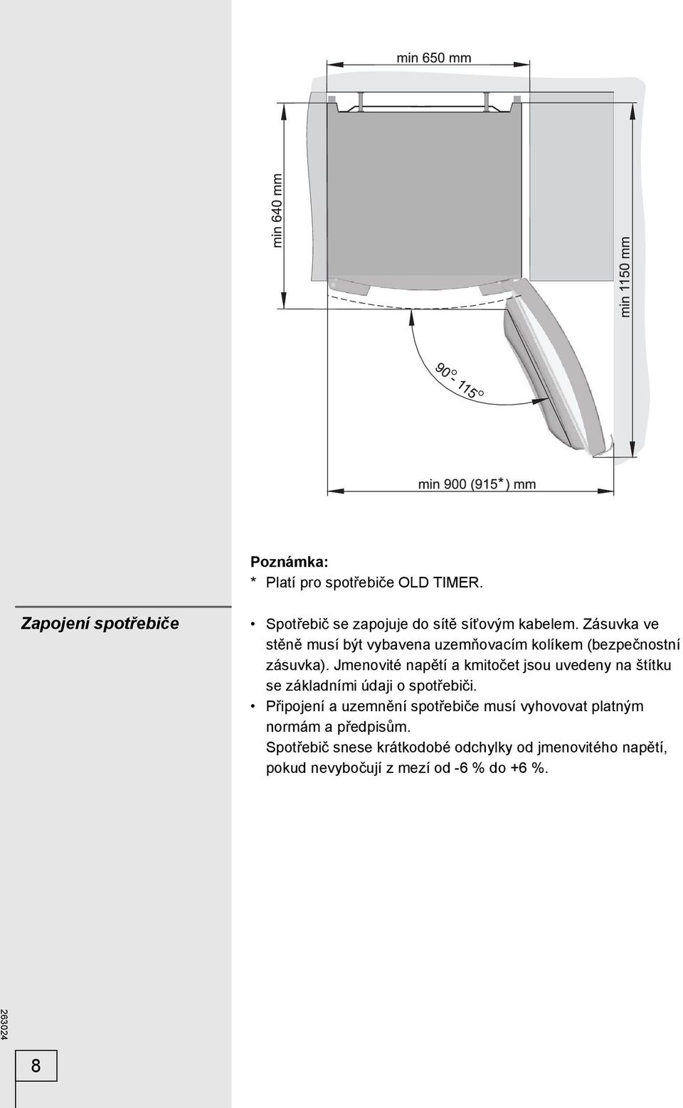 Jmenovité napětí a kmitočet jsou uvedeny na štítku se základními údaji o spotřebiči.