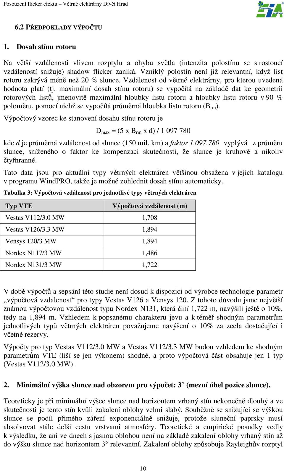 maximální dosah stínu rotoru) se vypočítá na základě dat ke geometrii rotorových listů, jmenovitě maximální hloubky listu rotoru a hloubky listu rotoru v 90 % poloměru, pomocí nichž se vypočítá