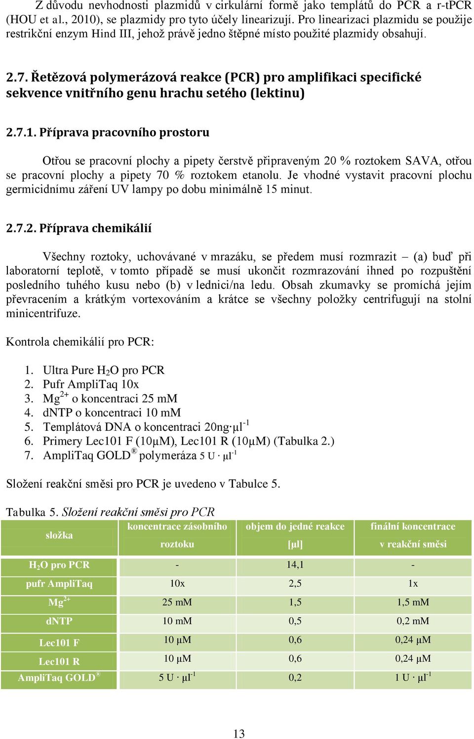 Řetězová polymerázová reakce (PCR) pro amplifikaci specifické sekvence vnitřního genu hrachu setého (lektinu) 2.7.1.