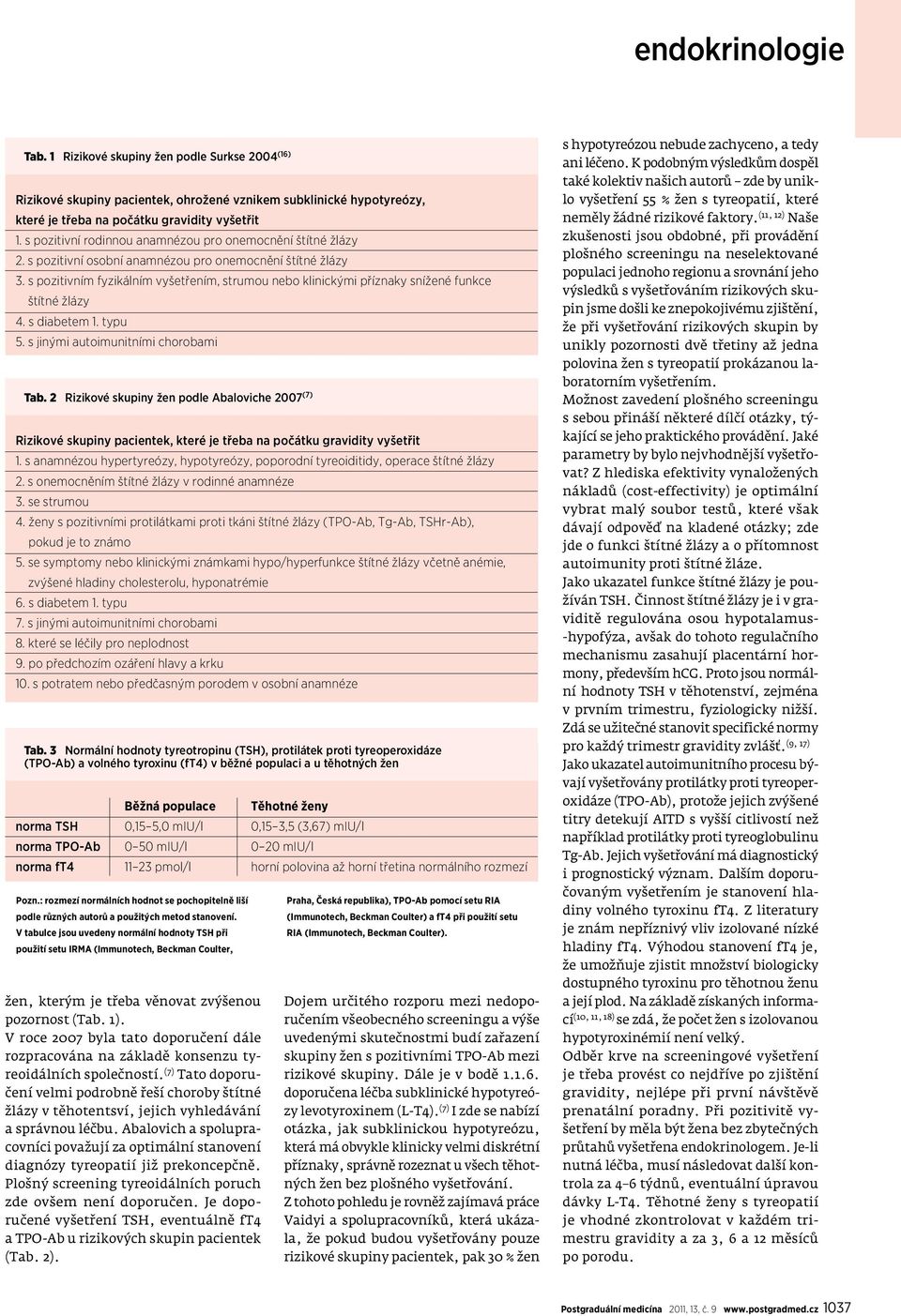 s pozitivním fyzikálním vyšetřením, strumou nebo klinickými příznaky snížené funkce štítné žlázy 4. s diabetem 1. typu 5. s jinými autoimunitními chorobami Tab.