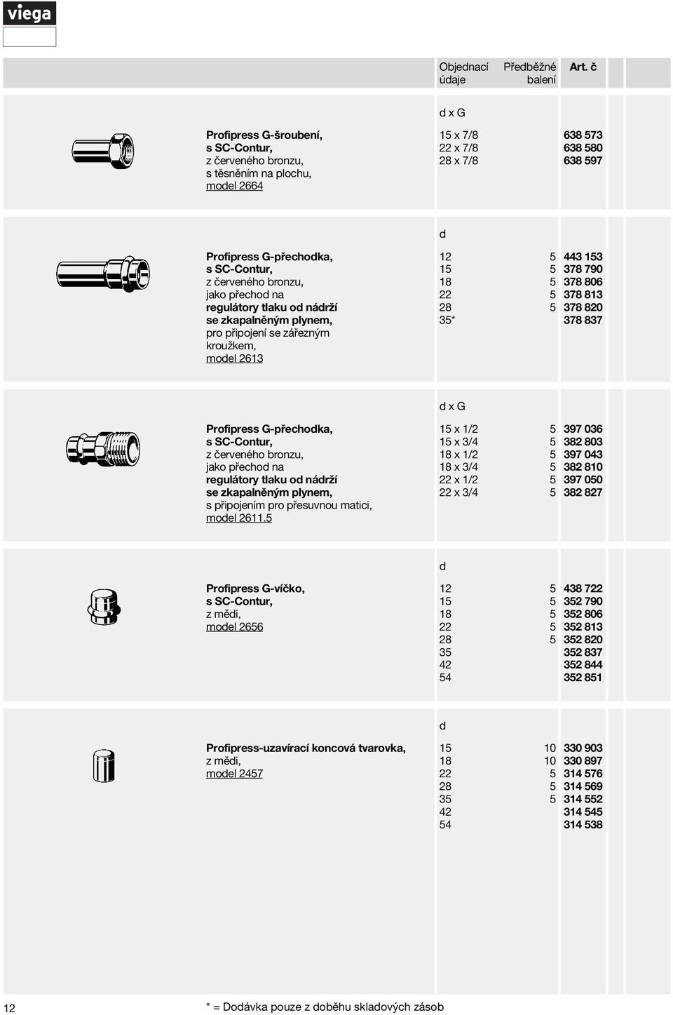 pro připojení se zářezným kroužkem, moel 2613 12 5 15 5 18 5 22 5 28 5 35* 443 153 378 790 378 806 378 813 378 820 378 837 x G Profipress G-přechoka, jako přecho na regulátory tlaku o nárží se