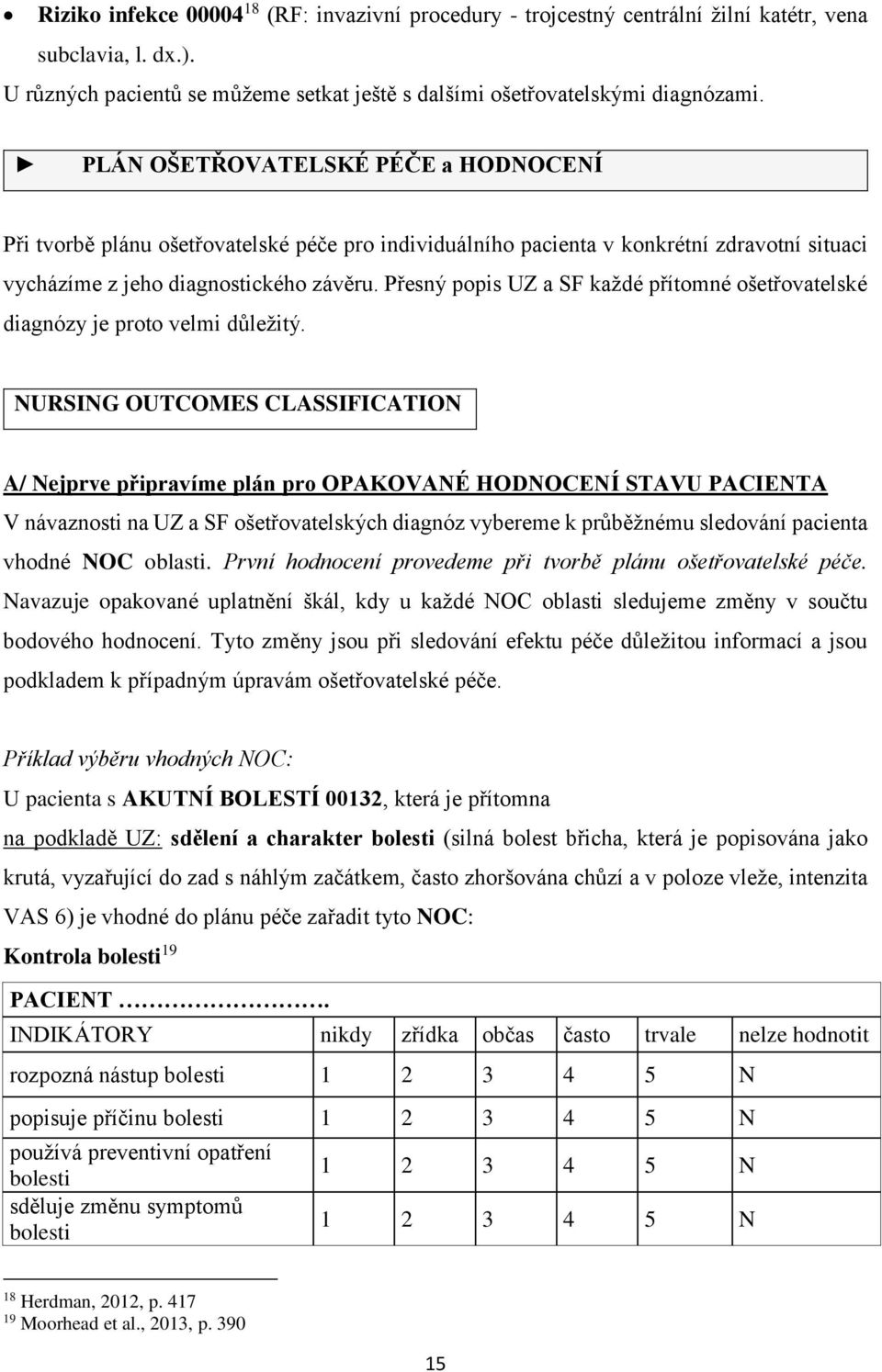 Přesný popis UZ a SF každé přítomné ošetřovatelské diagnózy je proto velmi důležitý.