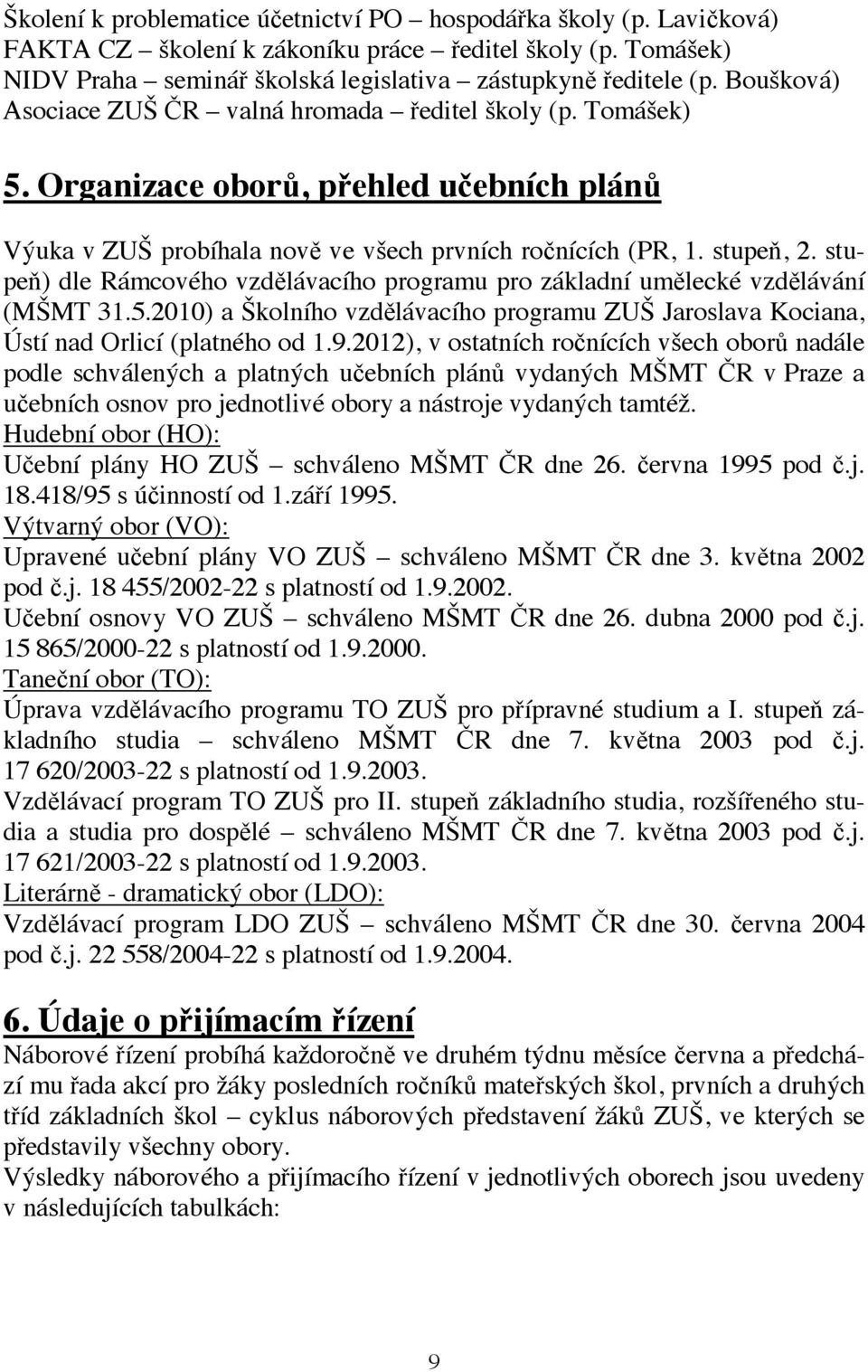 stupeň) dle Rámcového vzdělávacího programu pro základní umělecké vzdělávání (MŠMT 31.5.2010) a Školního vzdělávacího programu ZUŠ Jaroslava Kociana, Ústí nad Orlicí (platného od 1.9.