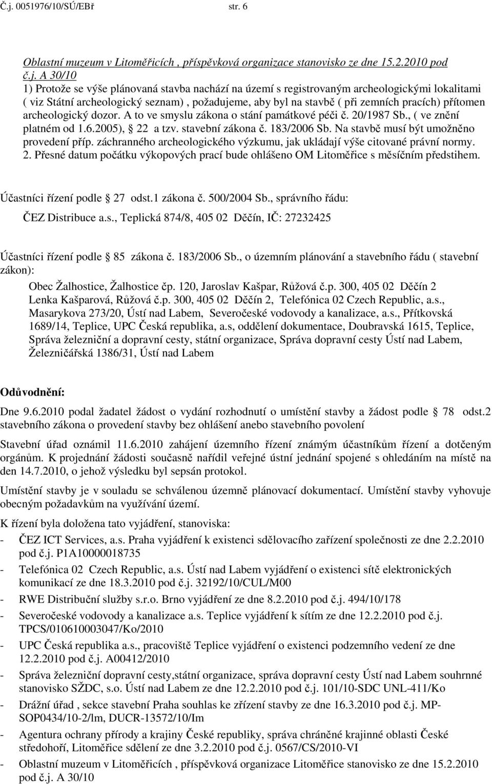 20/1987 Sb., ( ve znění platném od 1.6.2005), 22 a tzv. stavební zákona č. 183/2006 Sb. Na stavbě musí být umožněno provedení příp.