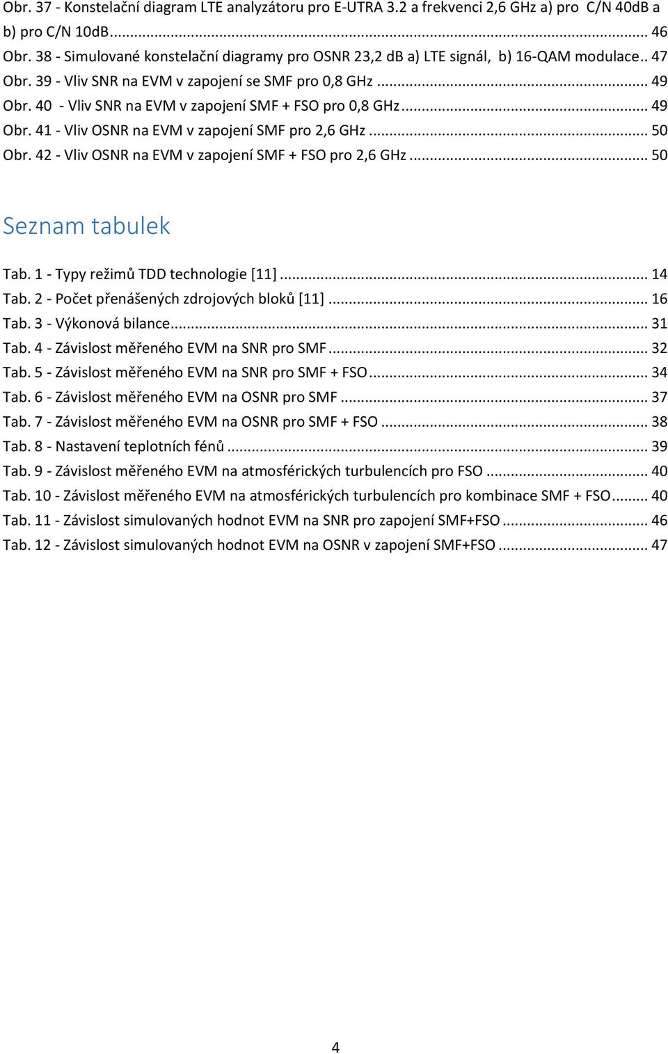 40 - Vliv SNR na EVM v zapojení SMF + FSO pro 0,8 GHz... 49 Obr. 41 - Vliv OSNR na EVM v zapojení SMF pro 2,6 GHz... 50 Obr. 42 - Vliv OSNR na EVM v zapojení SMF + FSO pro 2,6 GHz.