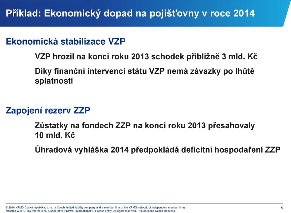 Kč Díky finanční intervenci státu VZP nemá závazky po lhůtě splatnosti Zapojení rezerv