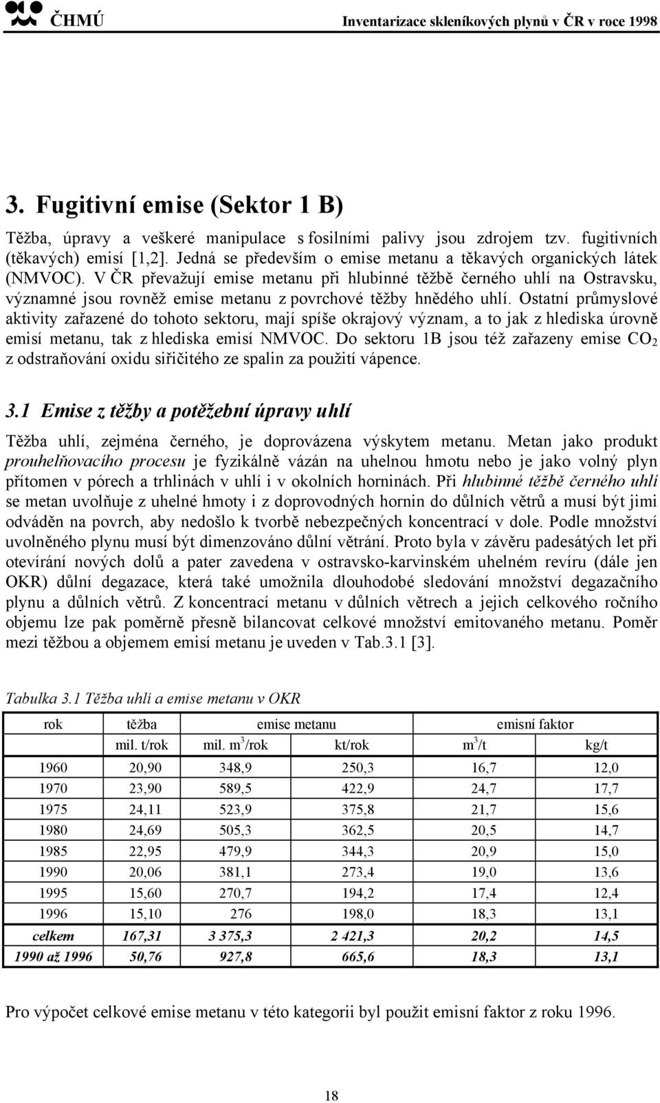 V ČR převažují emise metanu při hlubinné těžbě černého uhlí na Ostravsku, významné jsou rovněž emise metanu z povrchové těžby hnědého uhlí.