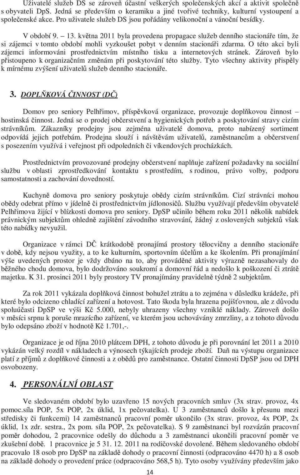 května 2011 byla provedena propagace služeb denního stacionáře tím, že si zájemci v tomto období mohli vyzkoušet pobyt v denním stacionáři zdarma.