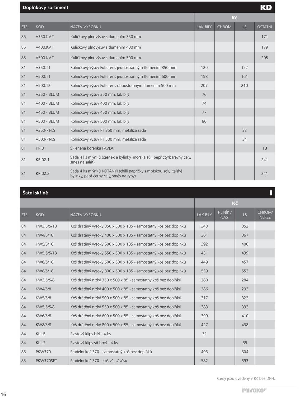 T2 Rolničkový výsuv Fulterer s oboustranným tlumením 500 mm 207 210 81 V350 - BLUM Rolničkový výsuv 350 mm, lak bílý 76 81 V400 - BLUM Rolničkový výsuv 400 mm, lak bílý 74 81 V450 - BLUM Rolničkový