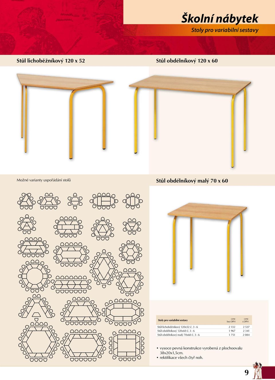 lichoběžníkový 120x52 č. 3-6 2 132 2 537 Stůl obdélníkový 120x60 č.