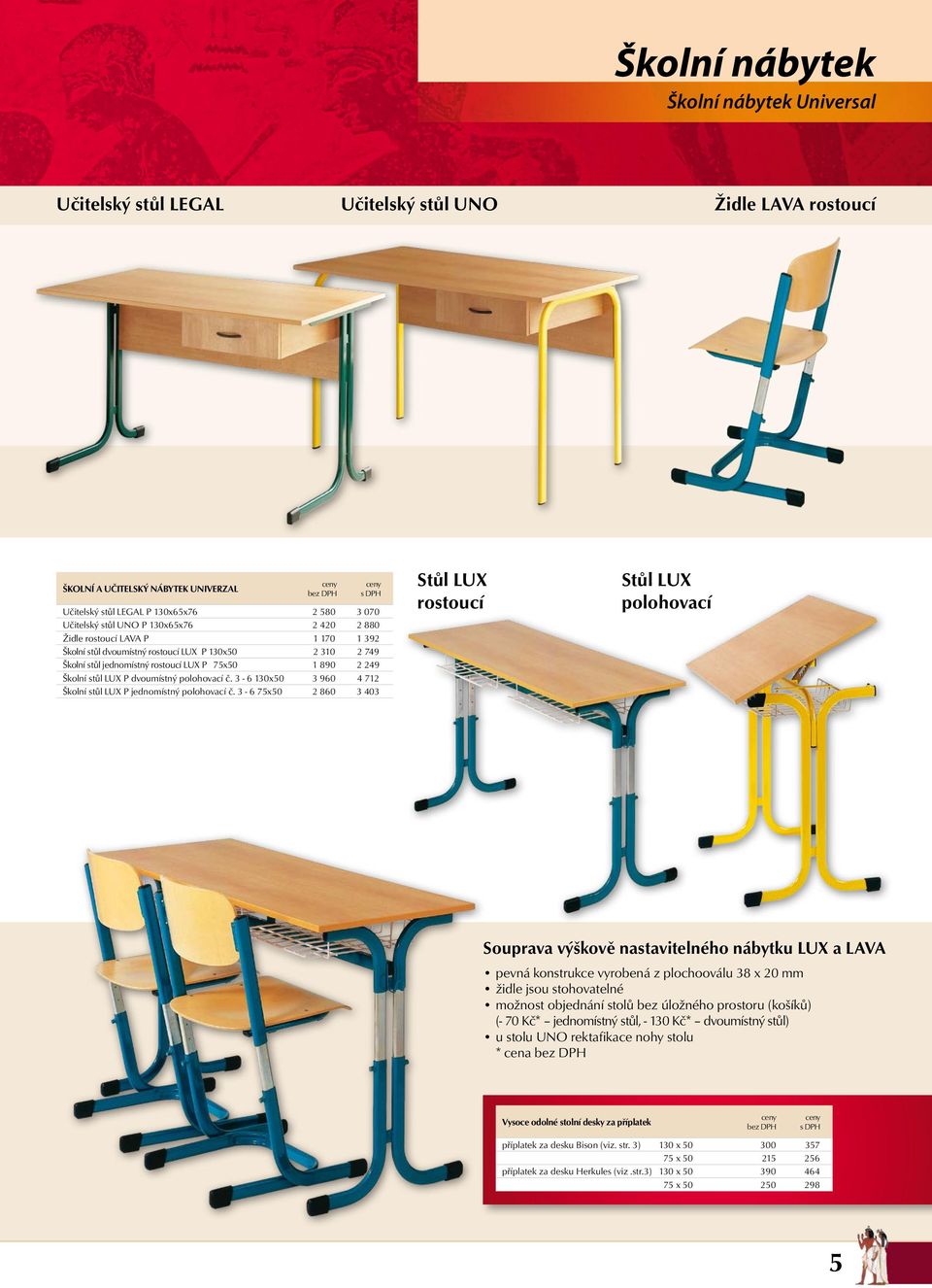 3-6 75x50 Učitelský stůl UNO 2 580 2 420 1 170 2 310 1 890 3 960 2 860 3 070 2 880 1 392 2 749 2 249 4 712 3 403 Stůl LUX rostoucí Židle LAVA rostoucí Stůl LUX polohovací Souprava výškově