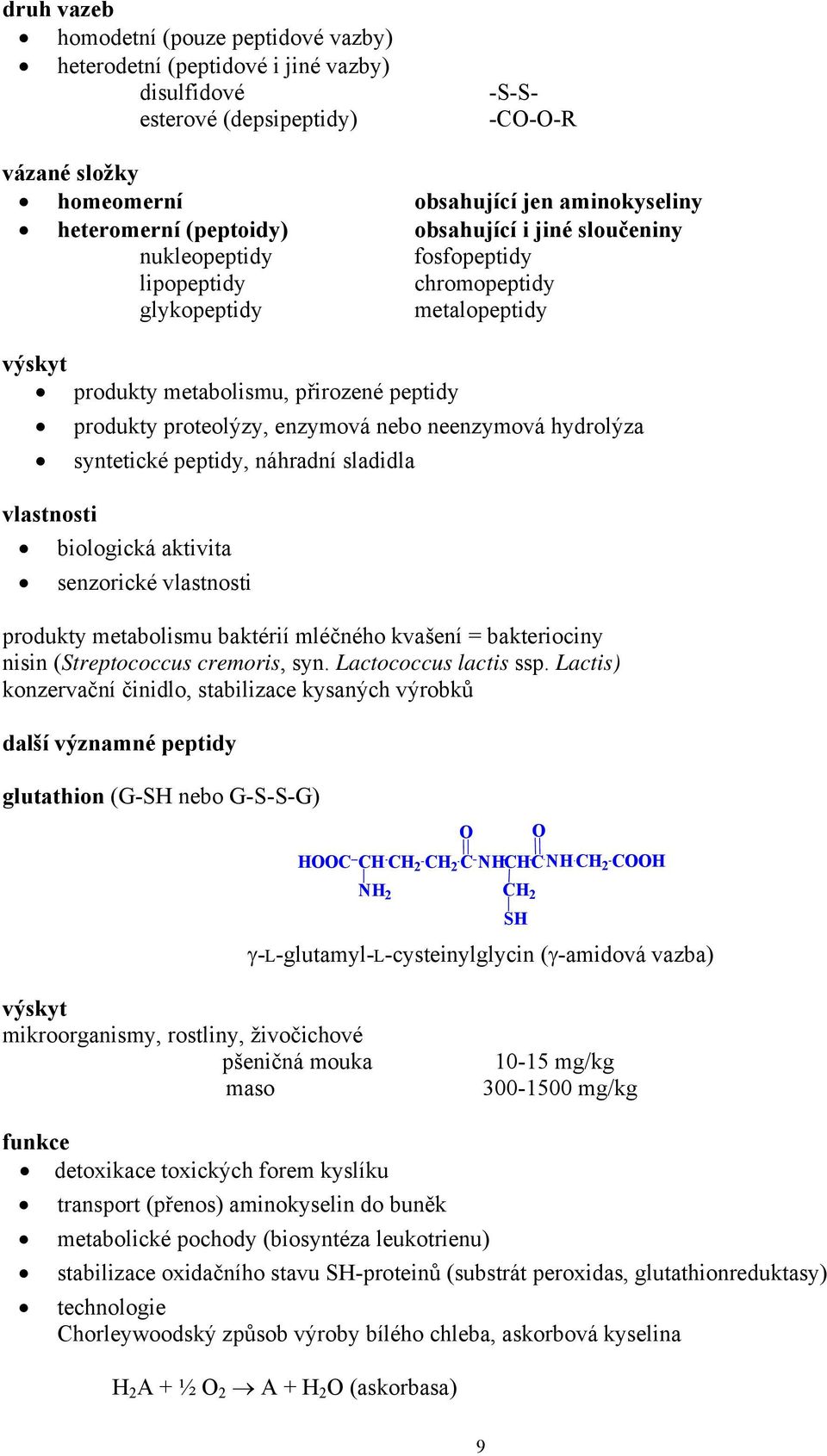 neenzymová hydrolýza syntetické peptidy, náhradní sladidla vlastnosti biologická aktivita senzorické vlastnosti produkty metabolismu baktérií mléčného kvašení = bakteriociny nisin (Streptococcus