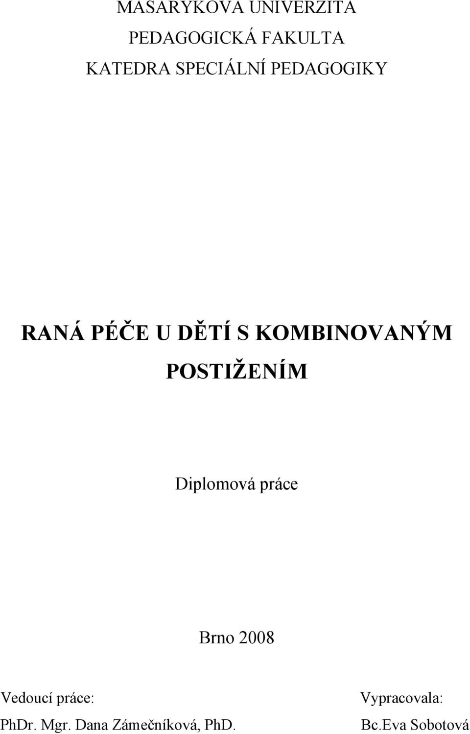 POSTIŽENÍM Diplomová práce Brno 2008 Vedoucí práce: