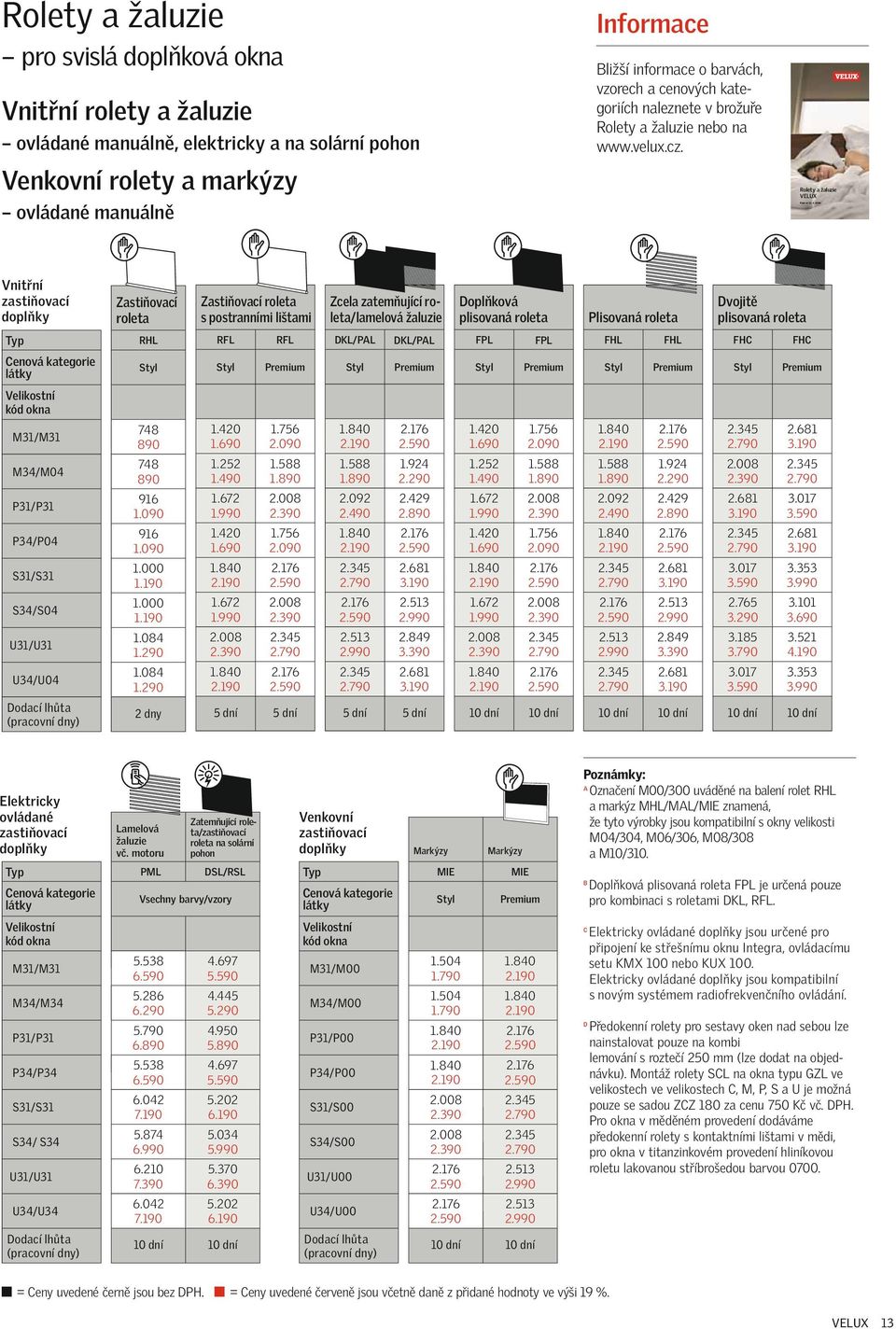 barvách, vzorech a cenových kategoriích naleznete v brožuře Rolety a žaluzie nebo na www.velux.cz.