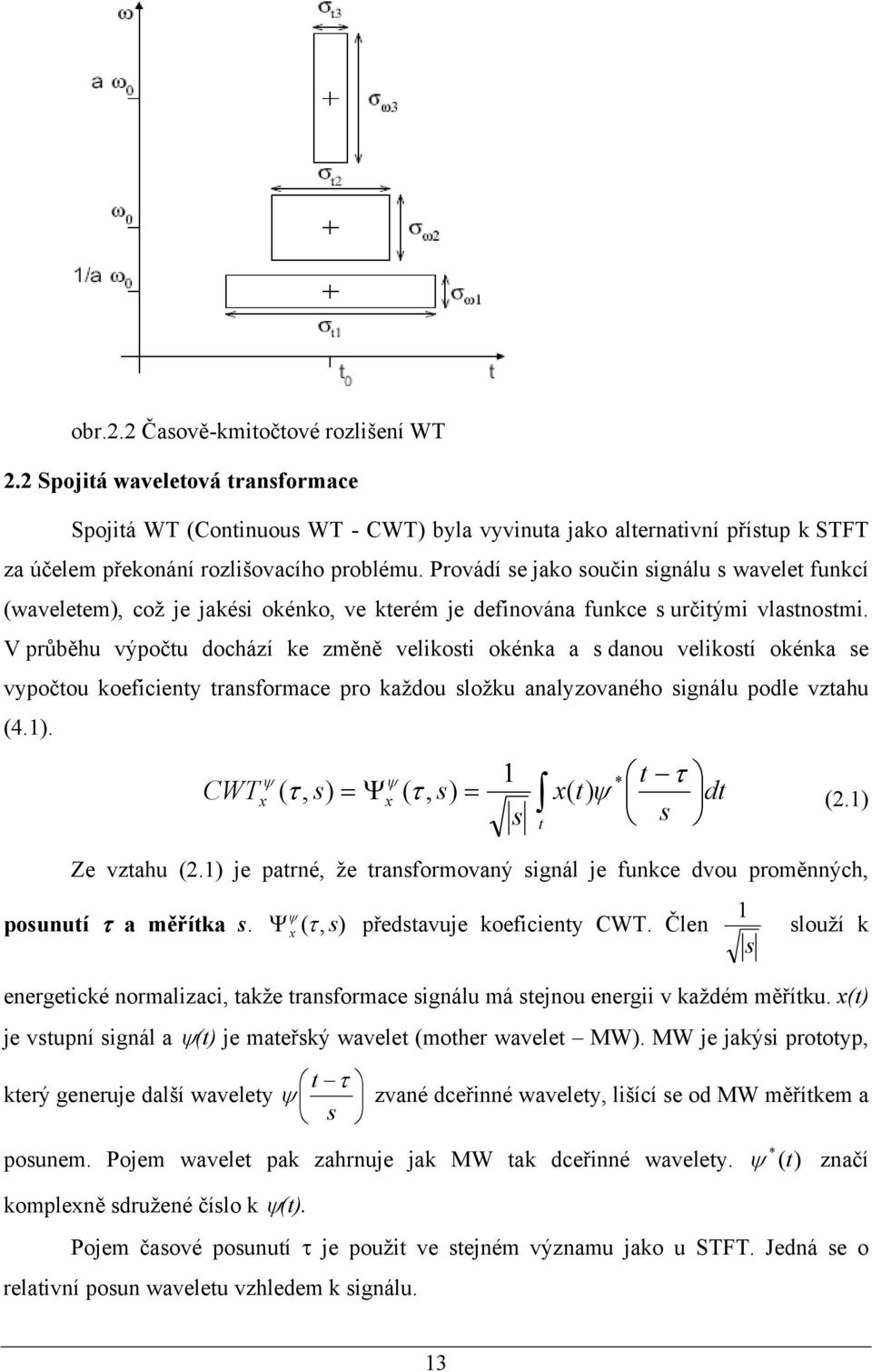 V průběhu výpočtu dochází ke změně velikosti okénka a s danou velikostí okénka se vypočtou koeficienty transformace pro každou složku analyzovaného signálu podle vztahu (4.).