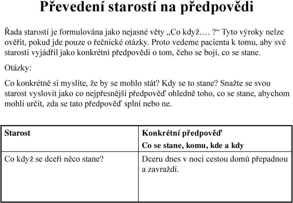 Otázky: Co konkrétně si myslíte, že by se mohlo stát? Kdy se to stane?