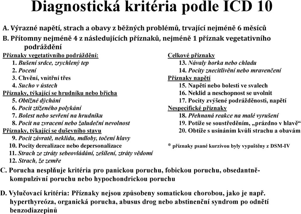 Návaly horka nebo chladu 2. Pocení 14. Pocity znecitlivění nebo mravenčení 3. Chvění, vnitřní třes Příznaky napětí 4. Sucho v ústech 15.