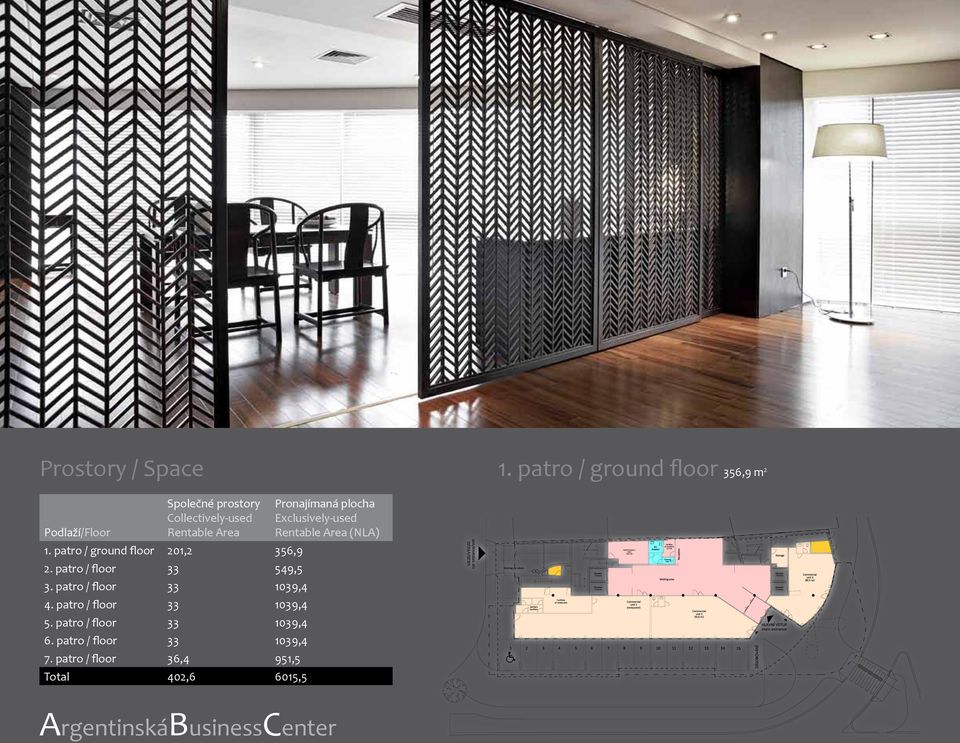 Pronajímaná plocha Exclusively-used Rentable Area (NLA) 1. patro / ground floor 201,2 356,9 2.