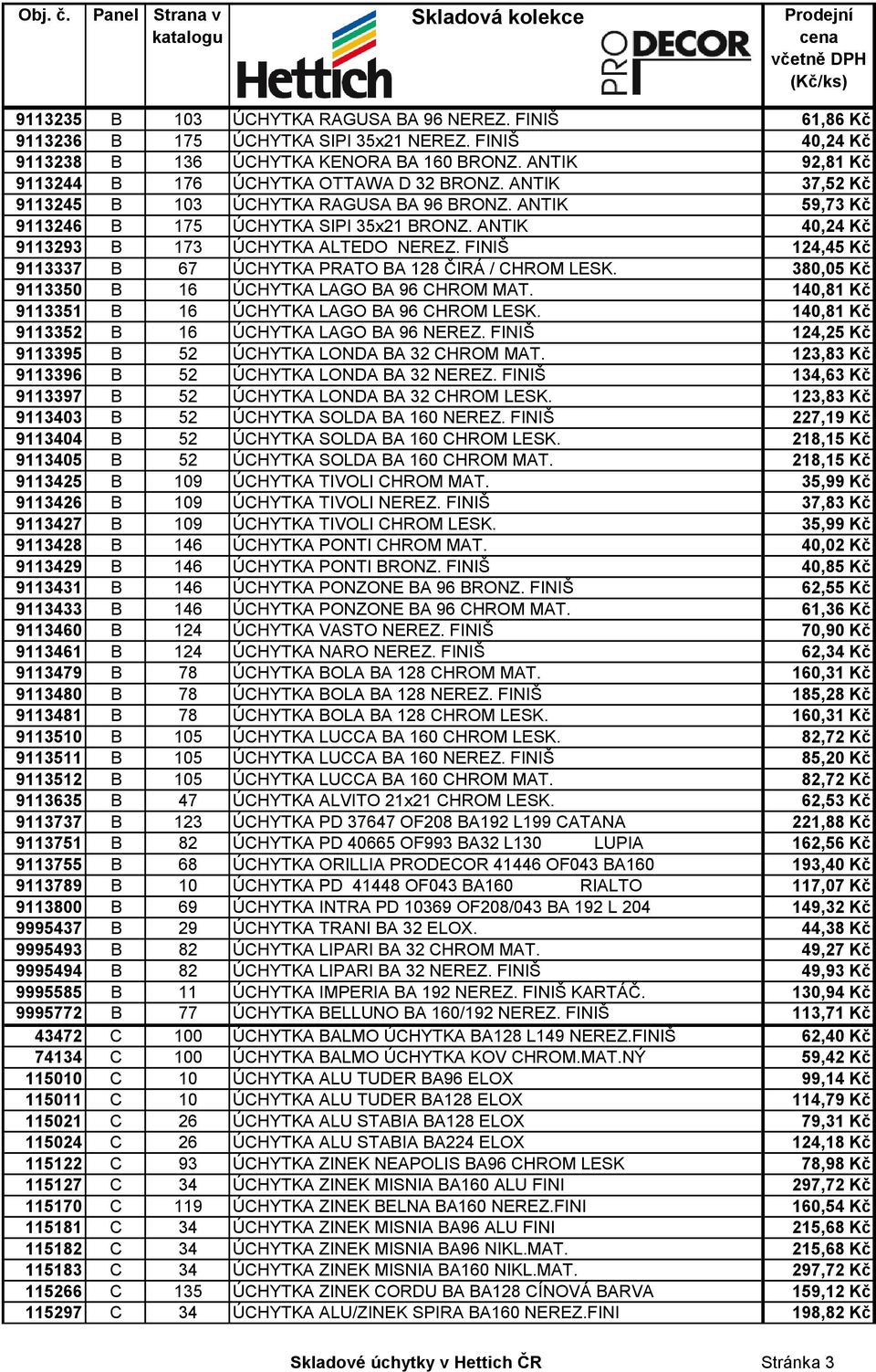 ANTIK 40,24 Kč 9113293 B 173 ÚCHYTKA ALTEDO NEREZ. FINIŠ 124,45 Kč 9113337 B 67 ÚCHYTKA PRATO BA 128 ČIRÁ / CHROM LESK. 380,05 Kč 9113350 B 16 ÚCHYTKA LAGO BA 96 CHROM MAT.