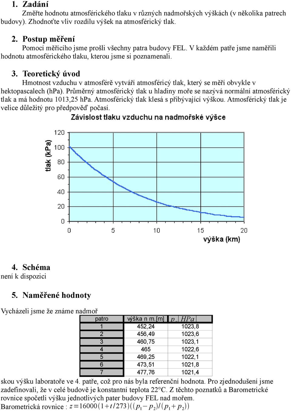 Teoretický úvod Hmotnost vzduchu v atmosférě vytváří atmosféricý tlak, který se měří obvykle v hektopascalech (hpa).