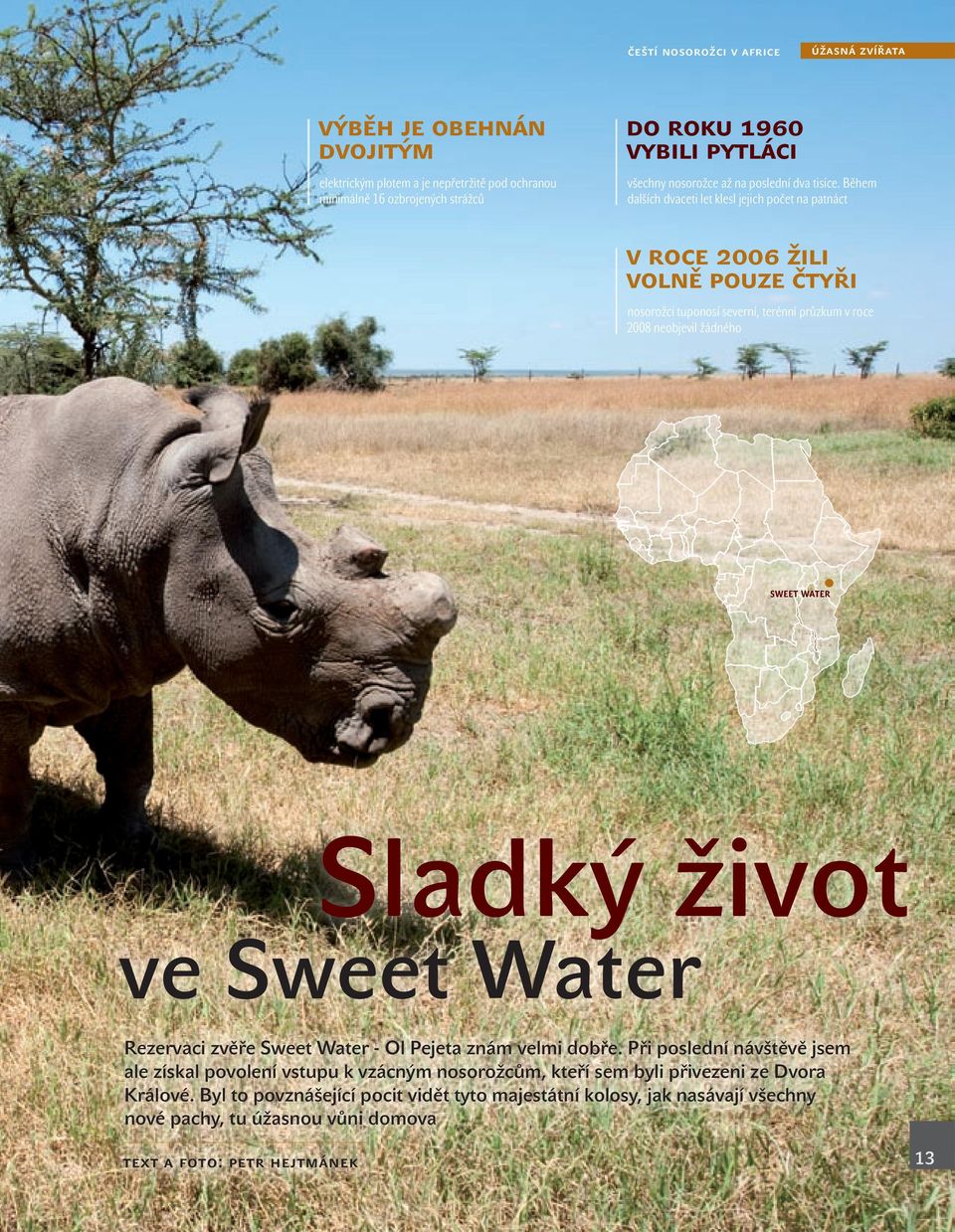 Během dalších dvaceti let klesl jejich počet na patnáct v roce 2006 žili volně pouze čtyři nosorožci tuponosí severní, terénní průzkum v roce 2008 neobjevil žádného sweet water Sladký