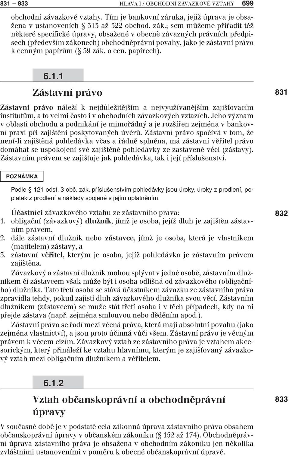 o cen. papírech). 6.1.1 Zástavní právo Zástavní právo náleží k nejdůležitějším a nejvyužívanějším zajišťovacím institutům, a to velmi často i v obchodních závazkových vztazích.