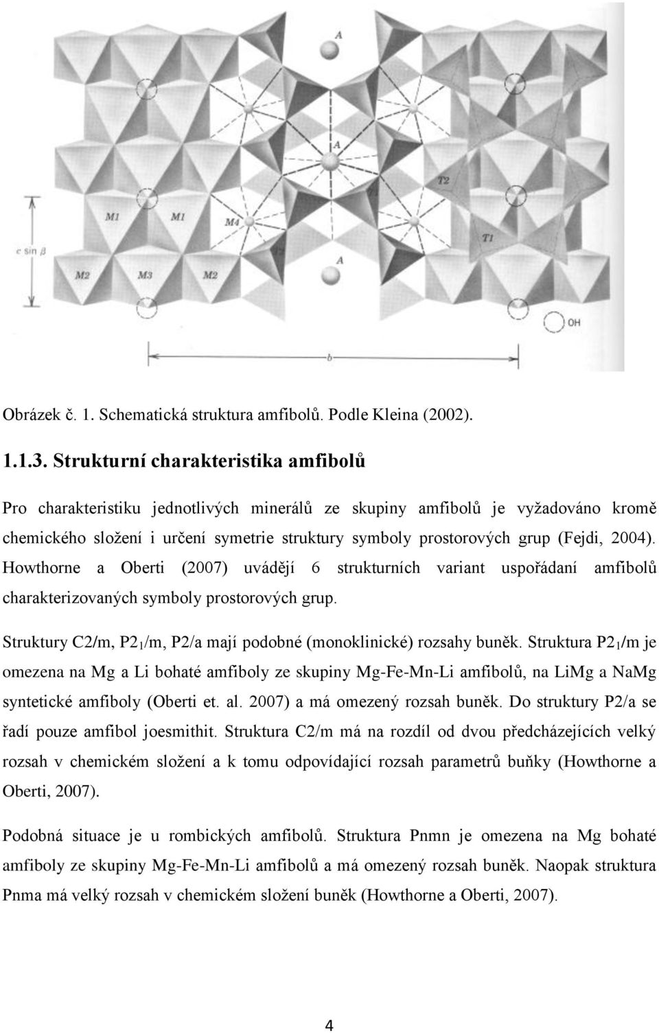 2004). Howthorne a Oberti (2007) uvádějí 6 strukturních variant uspořádaní amfibolů charakterizovaných symboly prostorových grup.