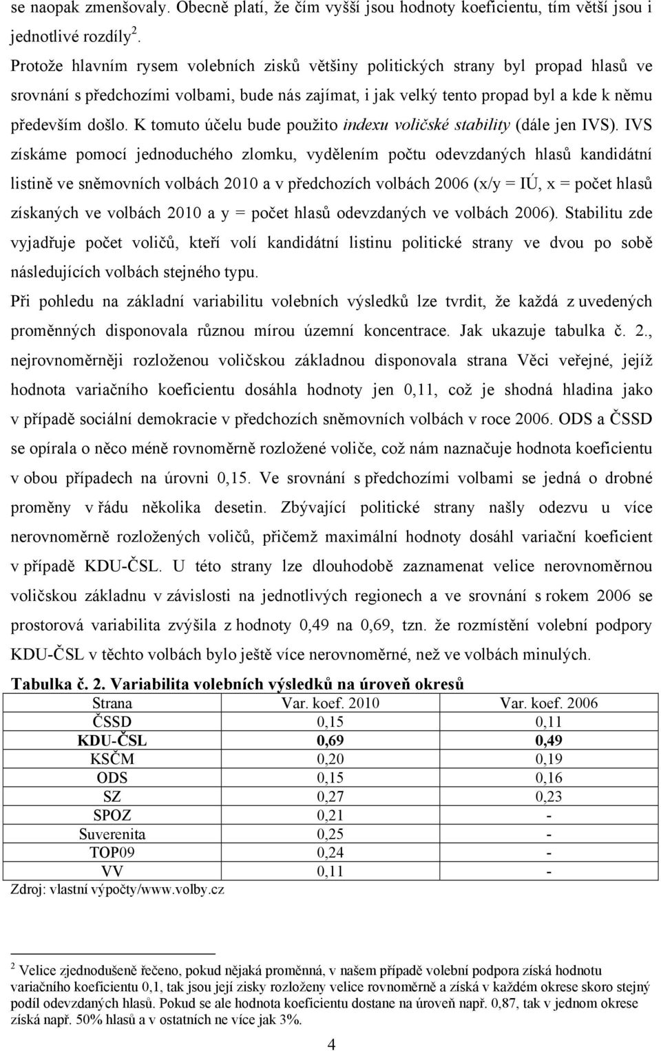 K tomuto účelu bude použito indexu voličské stability (dále jen IVS).