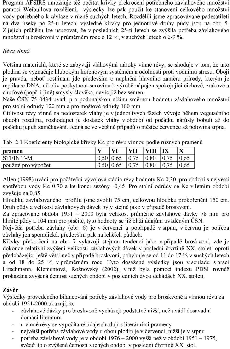 Z jejich průběhu lze usuzovat, že v posledních 25-ti letech se zvýšila potřeba závlahového množství u broskvoní v průměrném roce o 12 %, v suchých letech o 6-9 %.