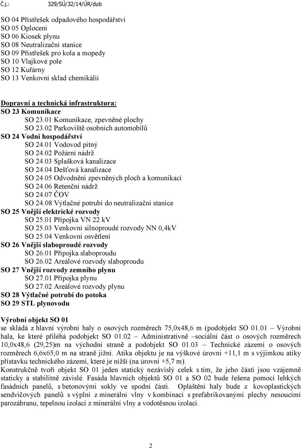 02 Požární nádrž SO 24.03 Splašková kanalizace SO 24.04 Dešťová kanalizace SO 24.05 Odvodnění zpevněných ploch a komunikací SO 24.06 Retenční nádrž SO 24.07 ČOV SO 24.