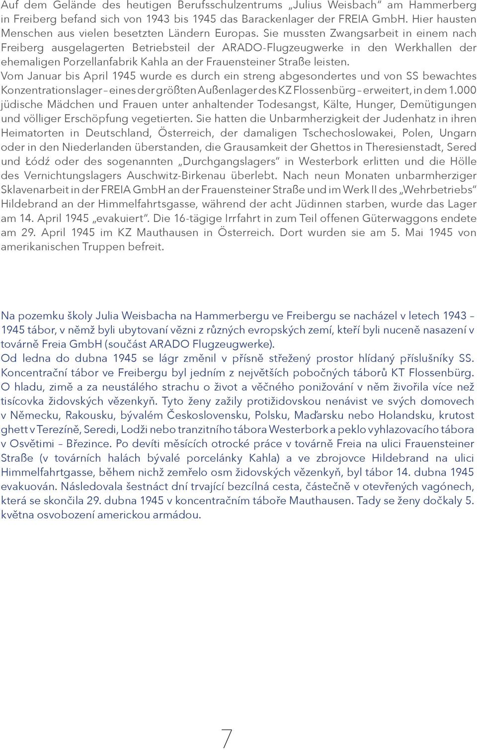 Sie mussten Zwangsarbeit in einem nach Freiberg ausgelagerten Betriebsteil der ARADO-Flugzeugwerke in den Werkhallen der ehemaligen Porzellanfabrik Kahla an der Frauensteiner Straße leisten.