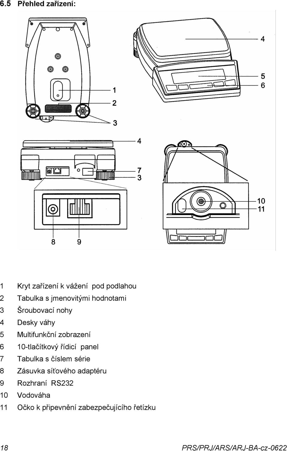 řídicí panel 7 Tabulka s číslem série 8 Zásuvka síťového adaptéru 9 Rozhraní RS232