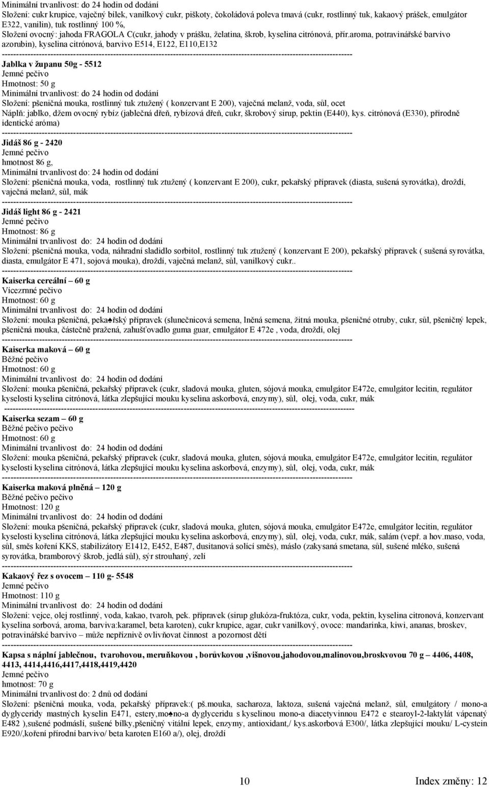 aroma, potravinářské barvivo azorubin), kyselina citrónová, barvivo E514, E122, E110,E132 Jablka v županu 50g - 5512 Hmotnost: 50 g Minimální trvanlivost: do 24 hodin od dodání Složení: pšeničná