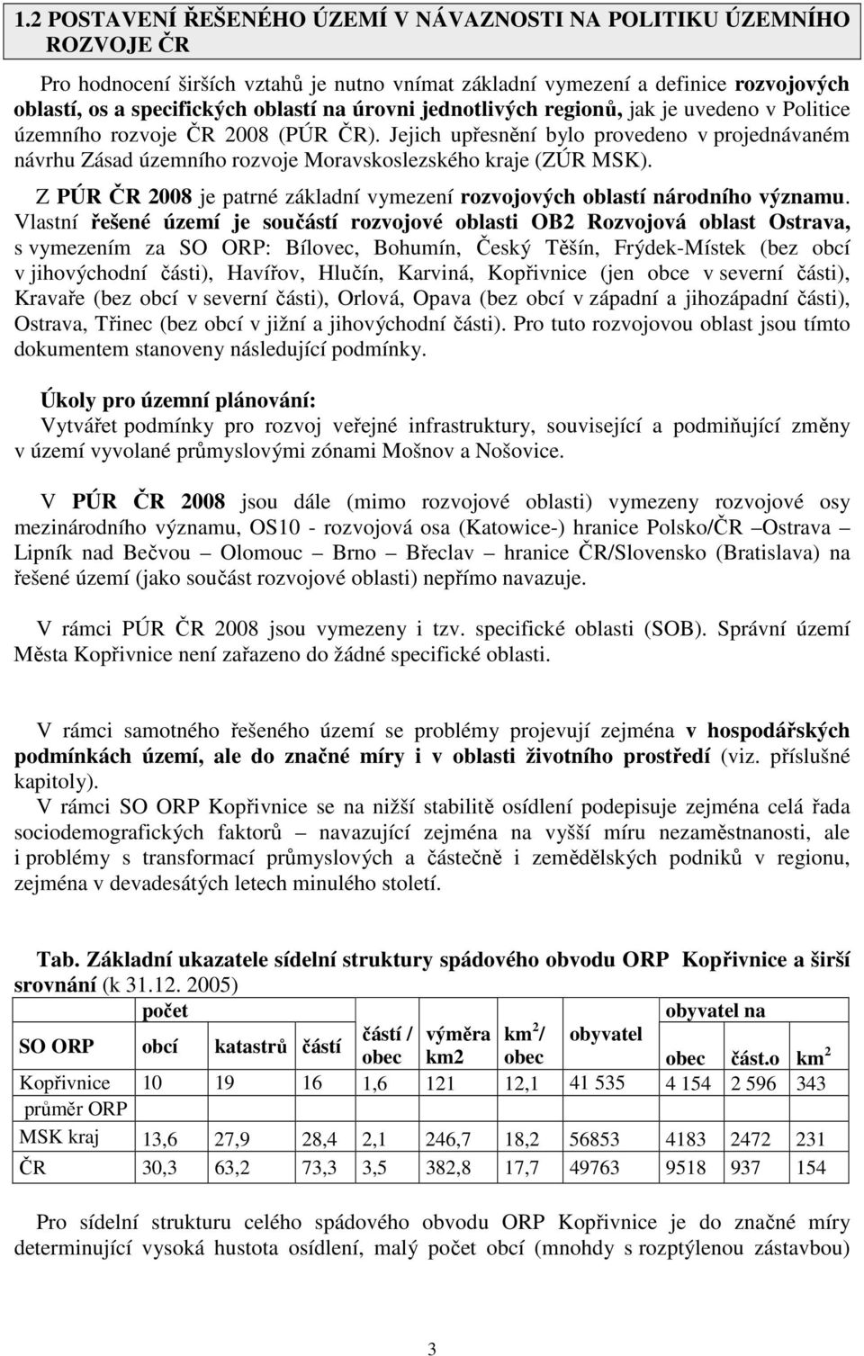 Jejich upřesnění bylo provedeno v projednávaném návrhu Zásad územního rozvoje Moravskoslezského kraje (ZÚR MSK). Z PÚR ČR 2008 je patrné základní vymezení rozvojových oblastí národního významu.