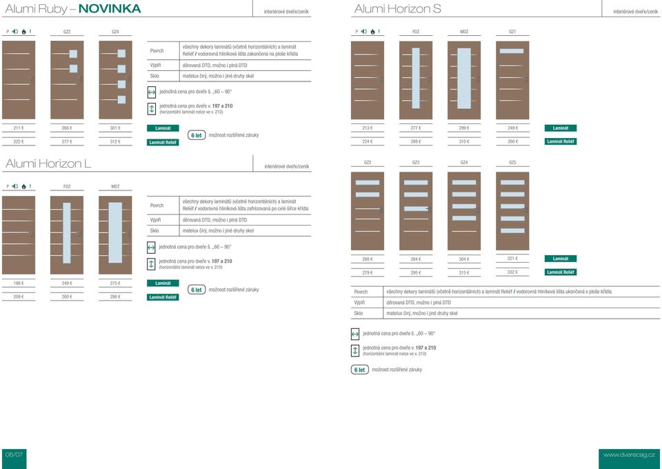 (horizontální laminát nelze ve v. 210) 211 266 301 222 277 312 Reliéf 213 277 299 224 288 310 249 260 Reliéf Alumi Horizon L GZ2 GZ3 GZ4 GZ5 P!