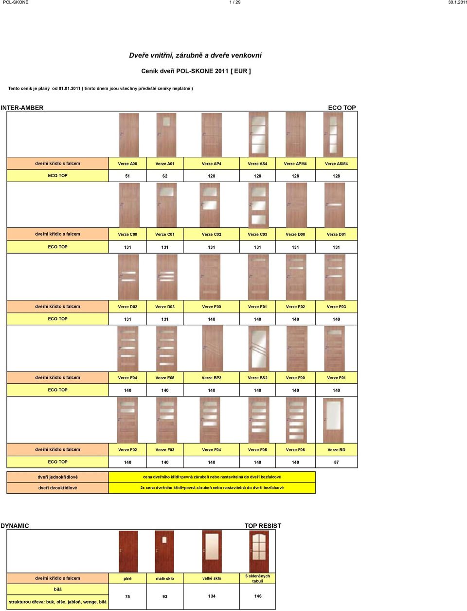 Dveře vnitřní, zárubně a dveře venkovní Ceník dveří POL-SKONE 2011