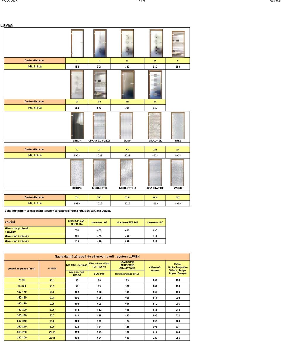 2011 LUMEN Dveře skleněné bílá, hnědá I II III IV V 454 701 380 380 380 Dveře skleněné bílá, hnědá VI VII VIII IX 380 577 701 380 BIRAIN CROSSED FUZZY BLUR BILAUREL TREE Dveře skleněné bílá, hnědá X