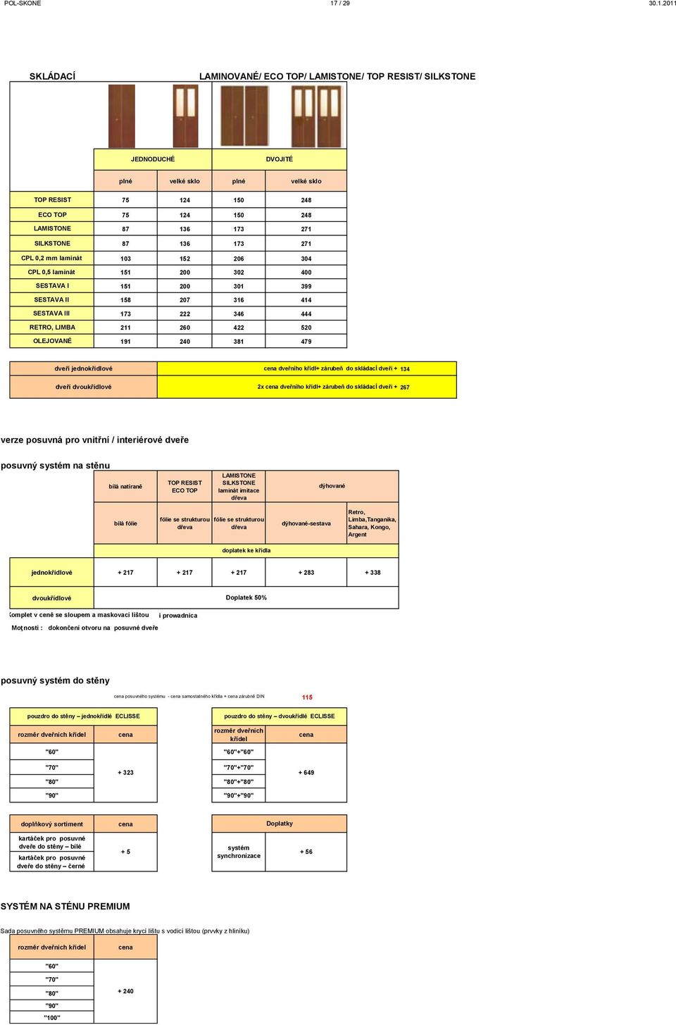 2011 SKLÁDACÍ LAMINOVANÉ/ ECO TOP/ / TOP RESIST/ JEDNODUCHÉ DVOJITÉ velké sklo velké sklo TOP RESIST 75 124 150 248 ECO TOP 75 124 150 248 87 136 173 271 87 136 173 271 CPL 0,2 mm laminát 103 152 206