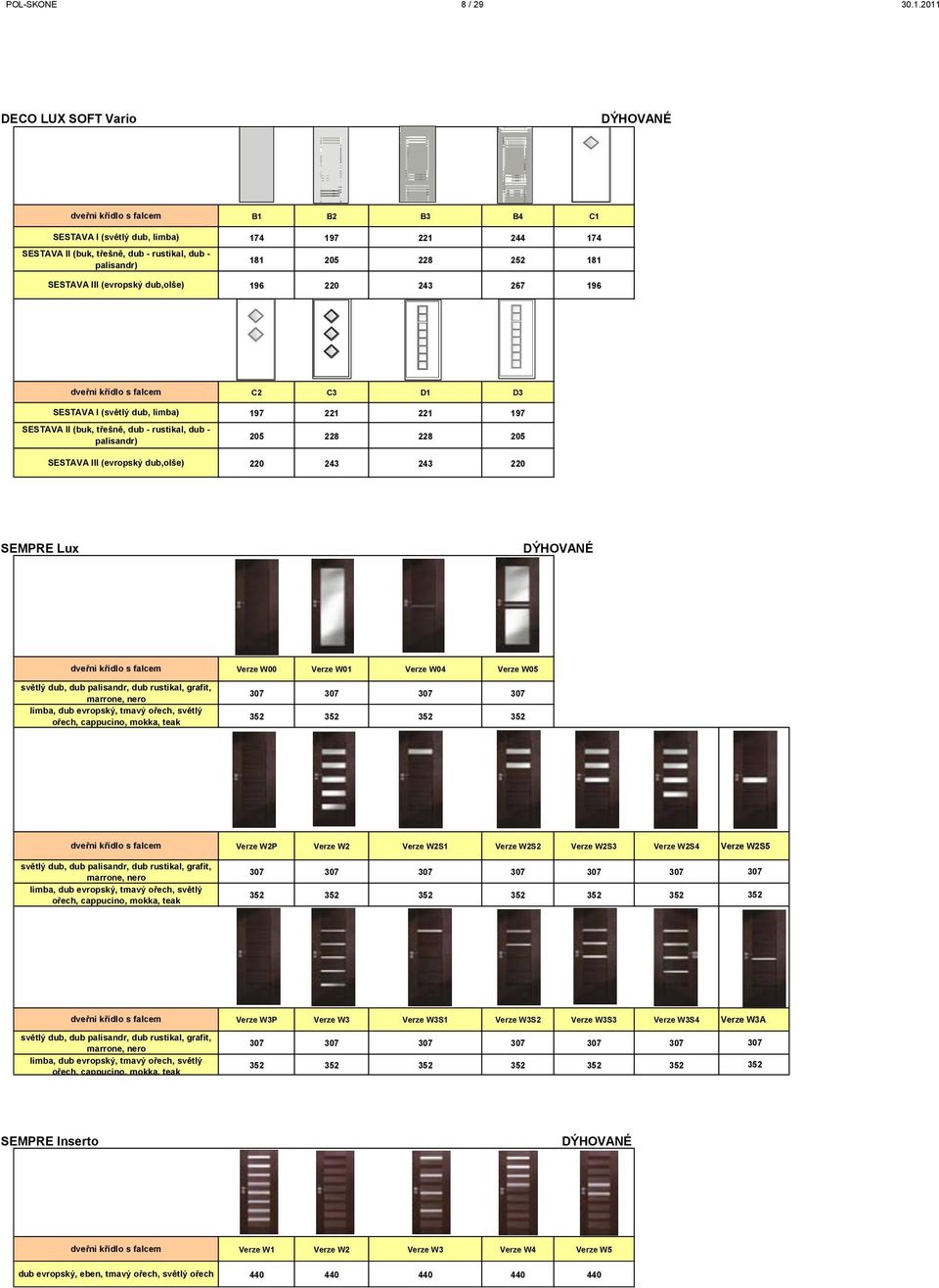 196 220 243 267 196 SESTAVA I (světlý dub, limba) SESTAVA II (buk, třešně, dub - rustikal, dub - palisandr) SESTAVA III (evropský dub,olše) C2 C3 D1 D3 197 221 221 197 205 228 228 205 220 243 243 220
