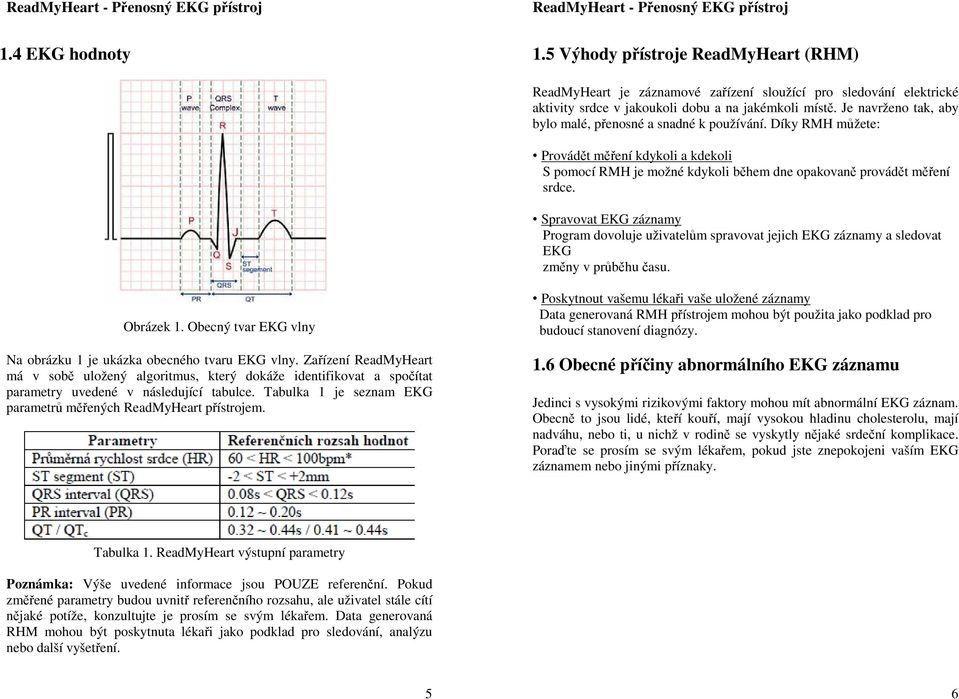 Spravovat EKG záznamy Program dovoluje uživatelům spravovat jejich EKG záznamy a sledovat EKG změny v průběhu času. Obrázek 1. Obecný tvar EKG vlny Na obrázku 1 je ukázka obecného tvaru EKG vlny.